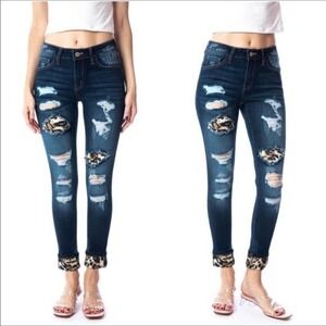 KANCAN Vienna Distressed Leopard Animal Patch Skinny Jeans
